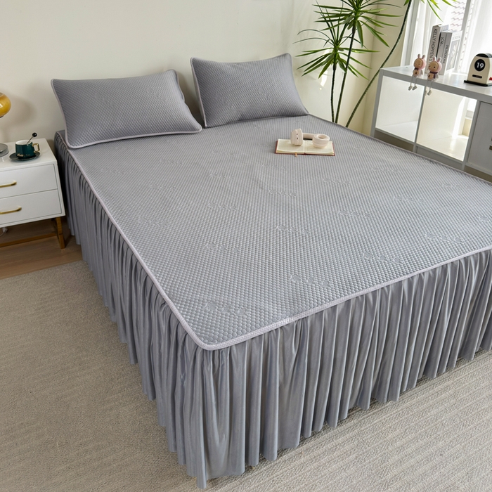 91家纺网 家纺一手货源 找家纺 柏薇 2025春夏新款5D席豆豆床裙款凉席席子 时尚-灰