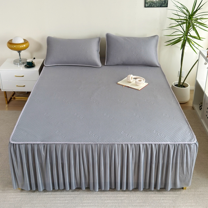 柏薇 2025春夏新款5D席豆豆床裙款凉席席子 时尚-灰