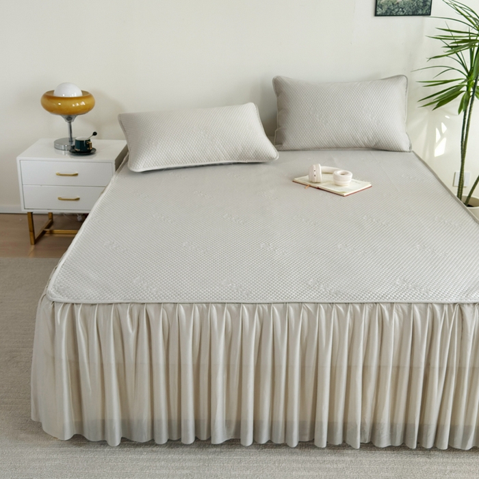 91家纺网 家纺一手货源 找家纺 柏薇 2025春夏新款5D席豆豆床裙款凉席席子 时尚-银灰