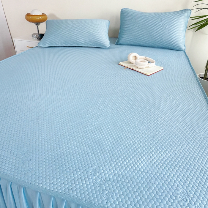 91家纺网 家纺一手货源 找家纺 柏薇 2025春夏新款5D席豆豆床裙款凉席席子 时尚-蓝