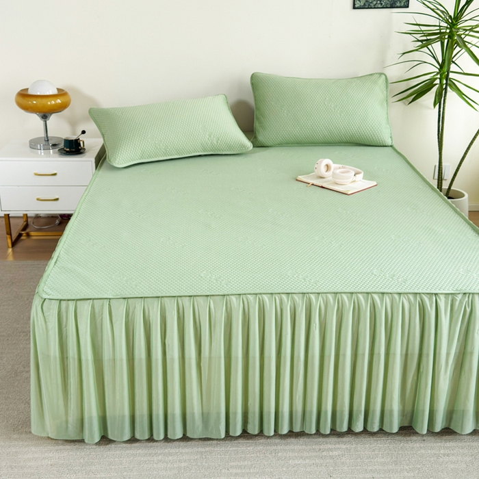 91家纺网 家纺一手货源 找家纺 柏薇 2025春夏新款5D席豆豆床裙款凉席席子 时尚-绿