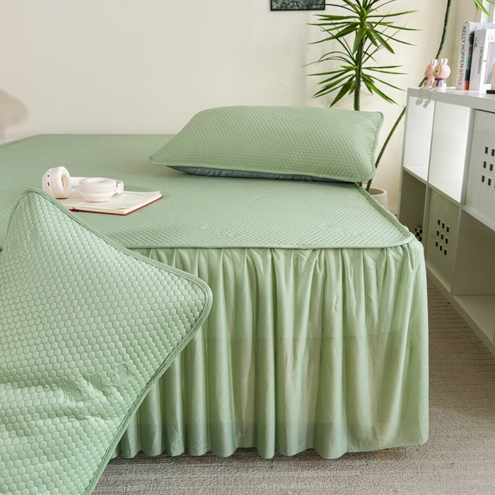 91家纺网 家纺一手货源 找家纺 柏薇 2025春夏新款5D席豆豆床裙款凉席席子 时尚-绿