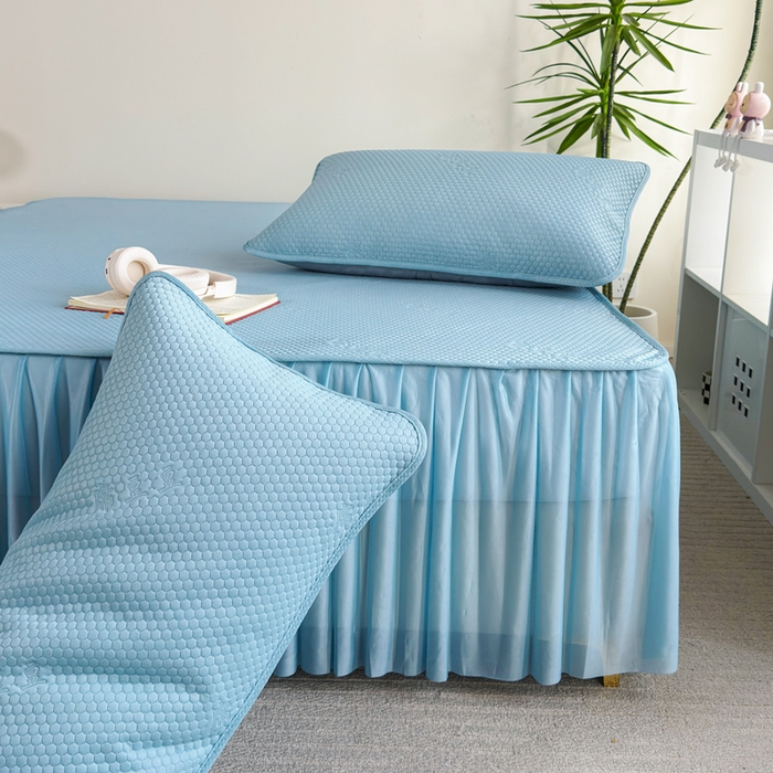 91家纺网 家纺一手货源 找家纺 柏薇 2025春夏新款5D席豆豆床裙款凉席席子 时尚-蓝