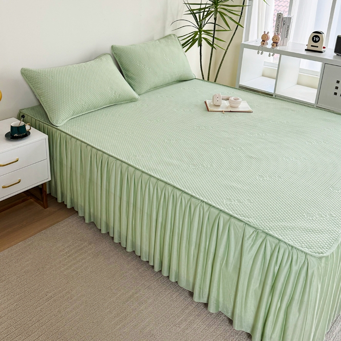 91家纺网 家纺一手货源 找家纺 柏薇 2025春夏新款5D席豆豆床裙款凉席席子 时尚-绿