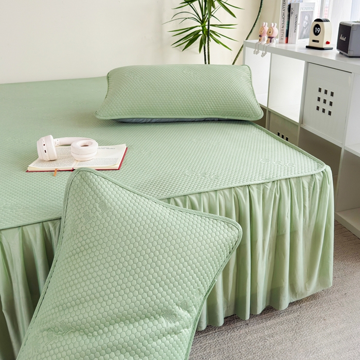 91家纺网 家纺一手货源 找家纺 柏薇 2025春夏新款5D席豆豆床裙款凉席席子 时尚-绿