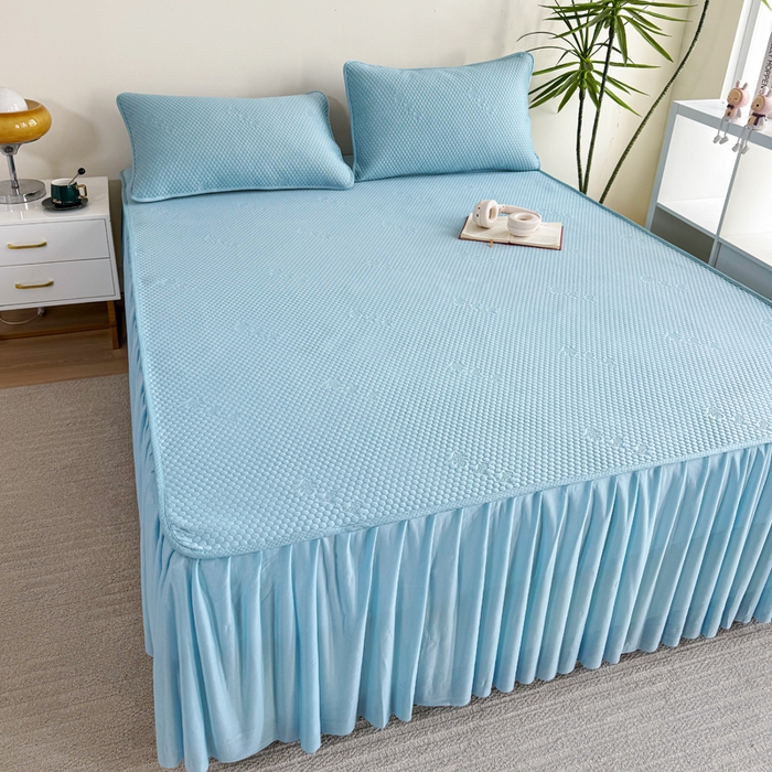 91家纺网 家纺一手货源 找家纺 柏薇 2025春夏新款5D席豆豆床裙款凉席席子 时尚-蓝