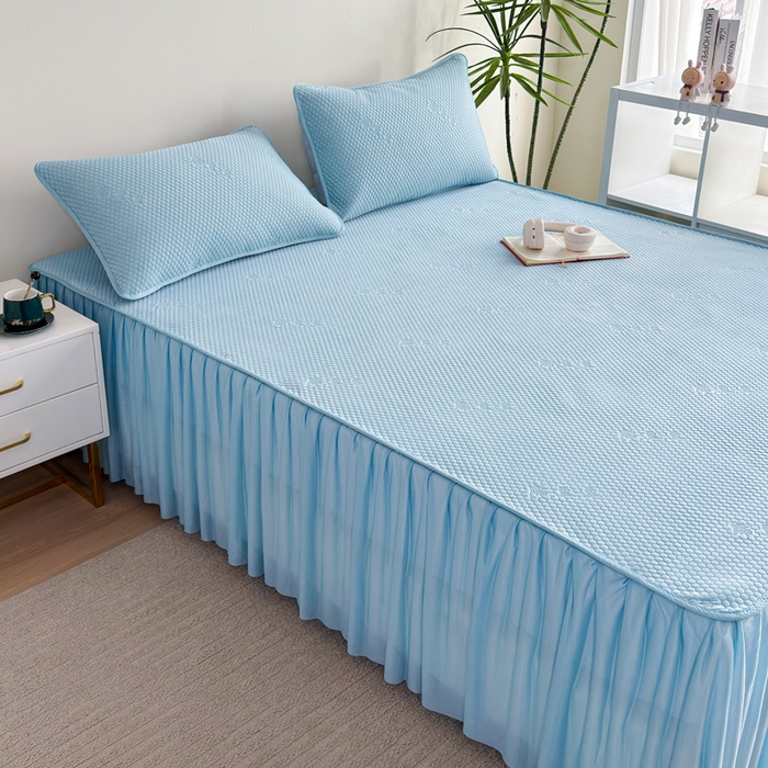 91家纺网 家纺一手货源 找家纺 柏薇 2025春夏新款5D席豆豆床裙款凉席席子 时尚-蓝