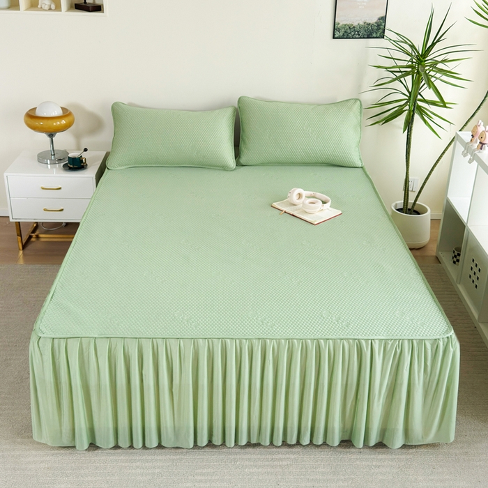 柏薇 2025春夏新款5D席豆豆床裙款凉席席子 时尚-绿