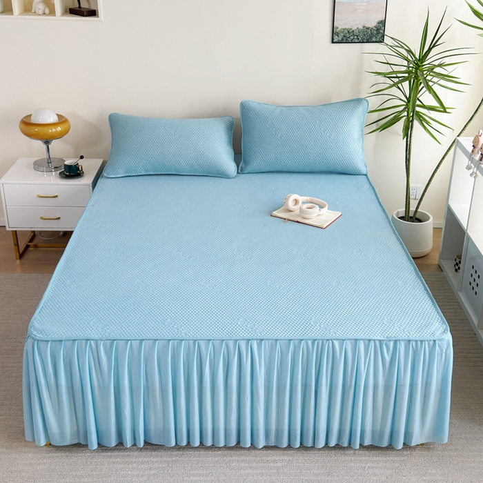 柏薇 2025春夏新款5D席豆豆床裙款凉席席子 时尚-蓝