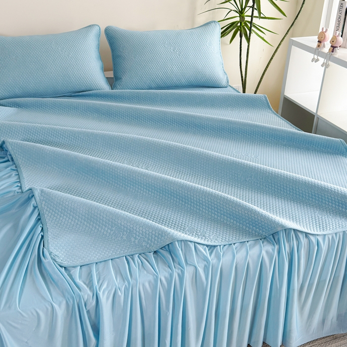 91家纺网 家纺一手货源 找家纺 柏薇 2025春夏新款5D席豆豆床裙款凉席席子 时尚-蓝