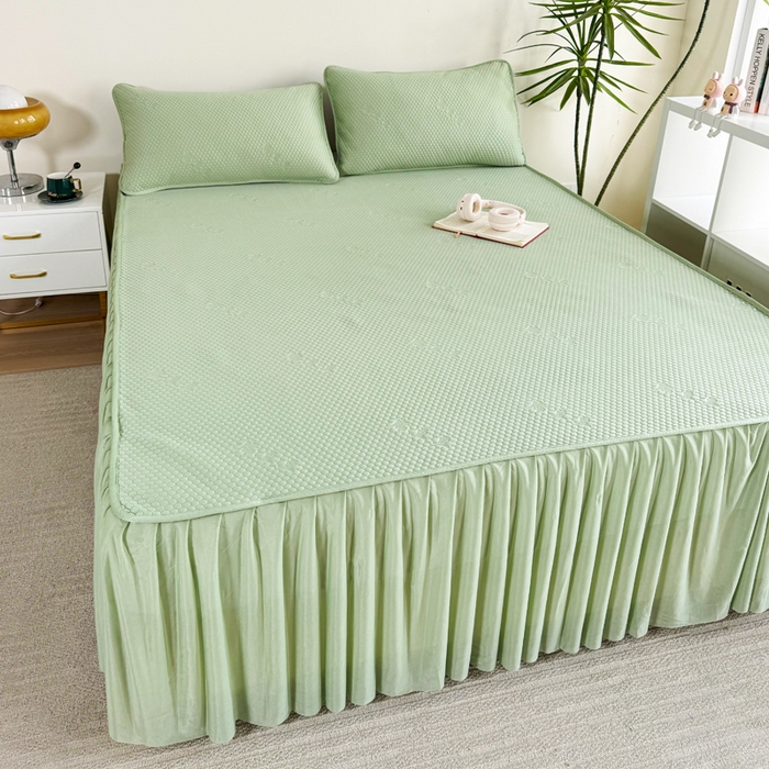 91家纺网 家纺一手货源 找家纺 柏薇 2025春夏新款5D席豆豆床裙款凉席席子 时尚-绿