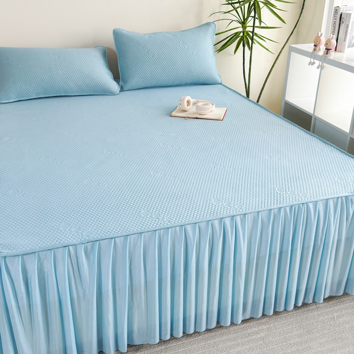 91家纺网 家纺一手货源 找家纺 柏薇 2025春夏新款5D席豆豆床裙款凉席席子 时尚-蓝