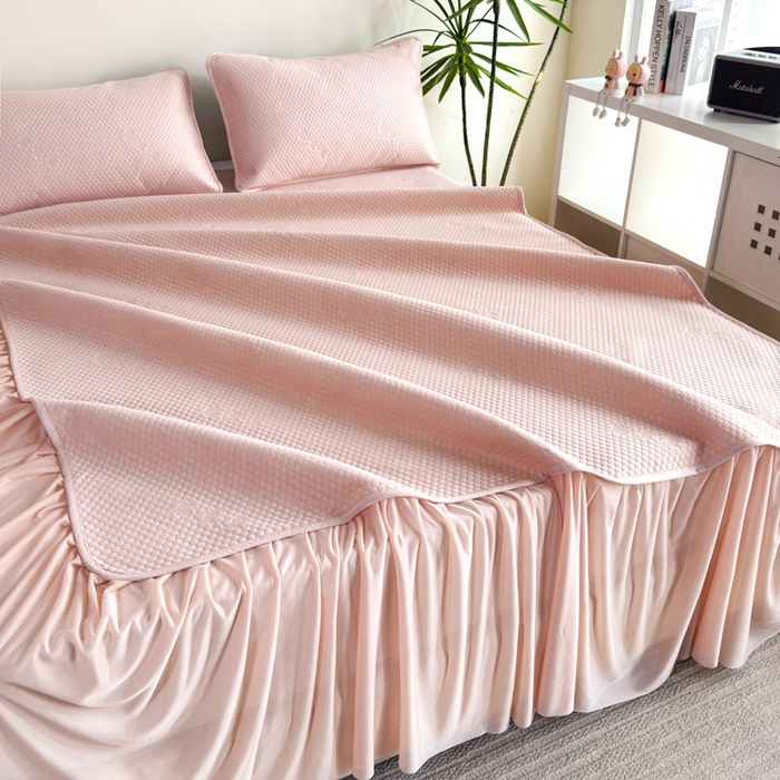 91家纺网 家纺一手货源 找家纺 柏薇 2025春夏新款5D席豆豆床裙款凉席席子 时尚-粉