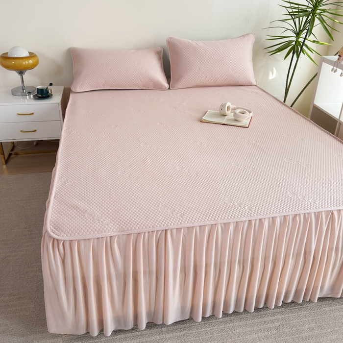 91家纺网 家纺一手货源 找家纺 柏薇 2025春夏新款5D席豆豆床裙款凉席席子 时尚-粉