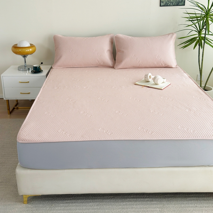 91家纺网 家纺一手货源 找家纺 柏薇 2025春夏新款5D席豆豆床笠款凉席席子 轻奢-粉