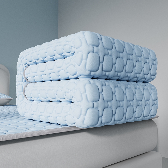 91家纺网 家纺一手货源 找家纺 世纪绒品 2026新款A类凉感小冰川冰丝乳胶凉席床笠加厚12mm 天空蓝-床席款