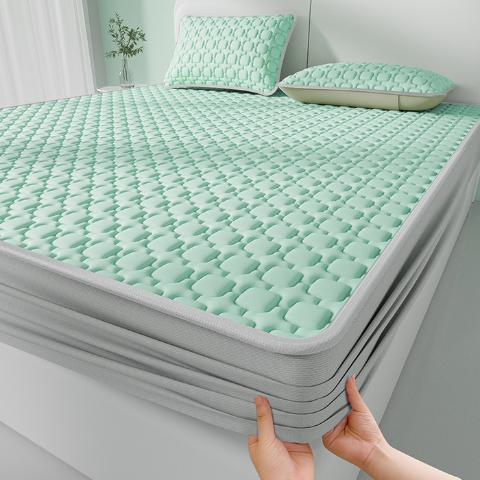 91家纺网 家纺一手货源 找家纺 世纪绒品 2026新款A类凉感小冰川冰丝乳胶凉席床笠加厚12mm 清新绿-床笠款