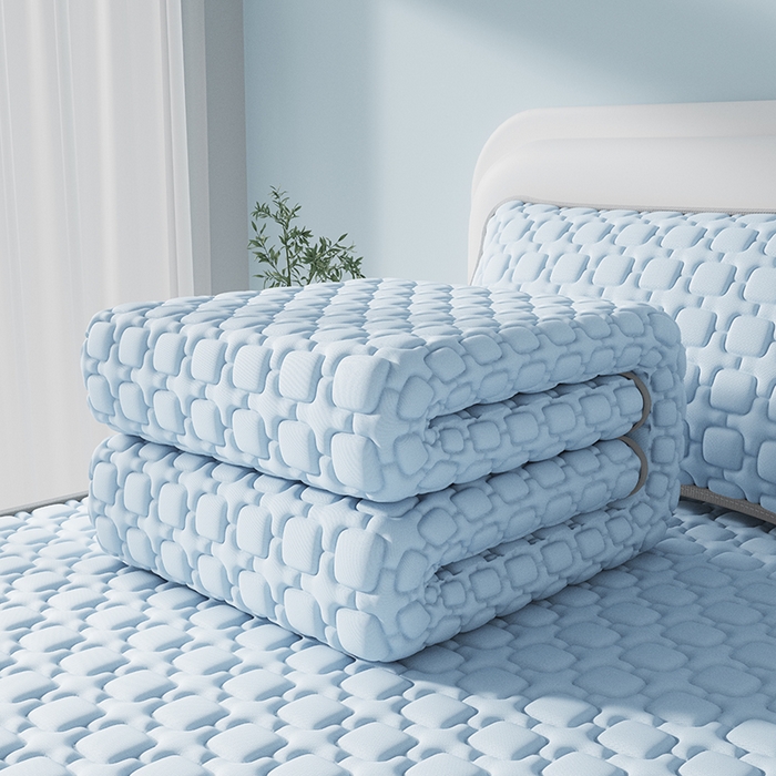 91家纺网 家纺一手货源 找家纺 世纪绒品 2026新款A类凉感小冰川冰丝乳胶凉席床笠加厚12mm 天空蓝-床席款