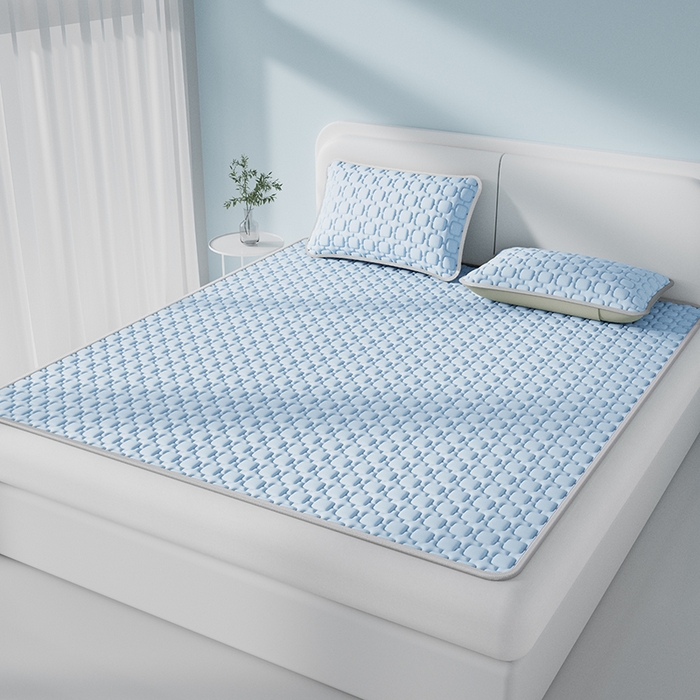 91家纺网 家纺一手货源 找家纺 世纪绒品 2026新款A类凉感小冰川冰丝乳胶凉席床笠加厚12mm 天空蓝-床席款