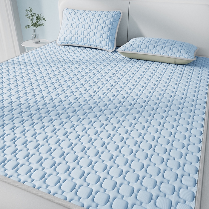 91家纺网 家纺一手货源 找家纺 世纪绒品 2026新款A类凉感小冰川冰丝乳胶凉席床笠加厚12mm 天空蓝-床席款