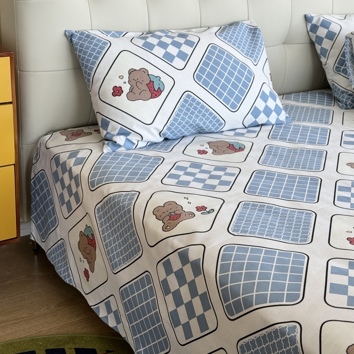 91家纺网 家纺一手货源 找家纺 麦瑞家纺 2025新款老粗布系列单品套件 饼干熊