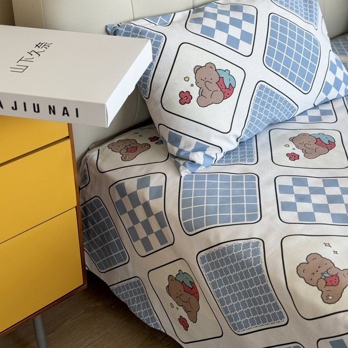 91家纺网 家纺一手货源 找家纺 麦瑞家纺 2025新款老粗布系列单品套件 饼干熊