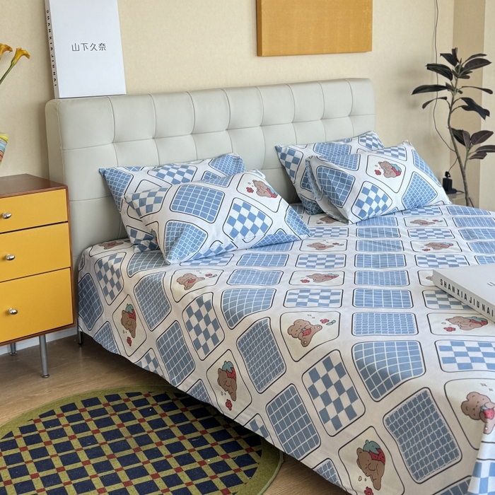 91家纺网 家纺一手货源 找家纺 麦瑞家纺 2025新款老粗布系列单品套件 饼干熊