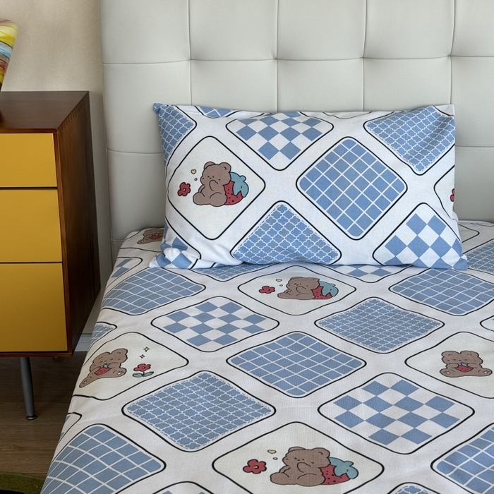 91家纺网 家纺一手货源 找家纺 麦瑞家纺 2025新款老粗布系列单品套件 饼干熊