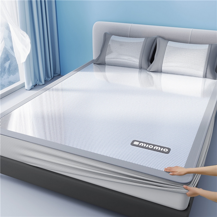 91家纺网 家纺一手货源 找家纺 悠米悠家 2025春夏新款斜纹烫画凉感冰丝席凉席席子 床笠款-灰