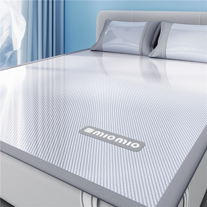 91家纺网 家纺一手货源 找家纺 悠米悠家 2025春夏新款斜纹烫画凉感冰丝席凉席席子 床笠款-灰