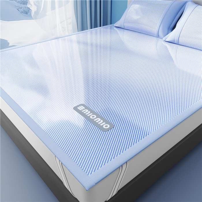 91家纺网 家纺一手货源 找家纺 悠米悠家 2025春夏新款斜纹烫画凉感冰丝席凉席席子 床席款-蓝