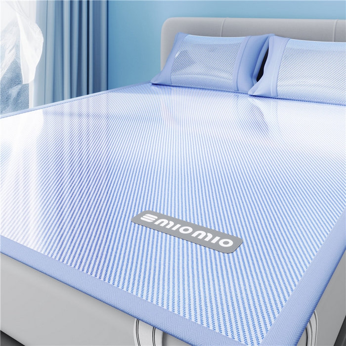 91家纺网 家纺一手货源 找家纺 悠米悠家 2025春夏新款斜纹烫画凉感冰丝席凉席席子 床席款-蓝