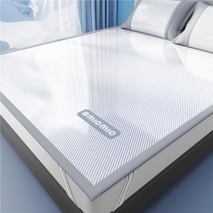 91家纺网 家纺一手货源 找家纺 悠米悠家 2025春夏新款斜纹烫画凉感冰丝席凉席席子 床笠款-灰