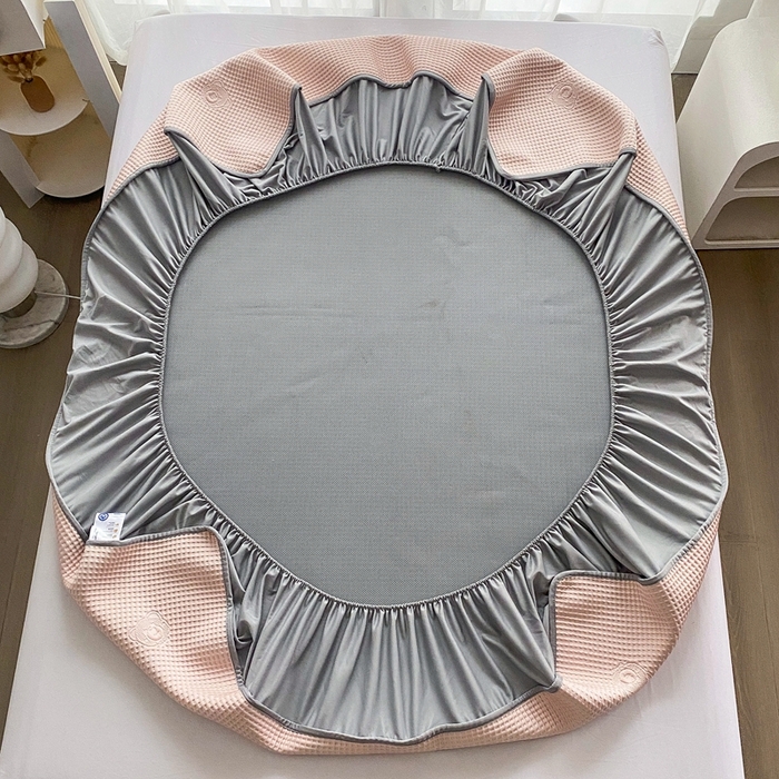 91家纺网 家纺一手货源 找家纺 欧邦 2025春夏新款5A抗菌华夫格凉感冰豆床笠款凉席席子-小熊系列 小熊-贵妃粉