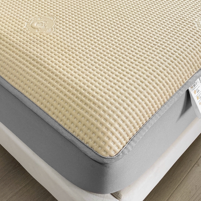 91家纺网 家纺一手货源 找家纺 欧邦 2025春夏新款5A抗菌华夫格凉感冰豆床笠款凉席席子-小熊系列 小熊-玉米黄