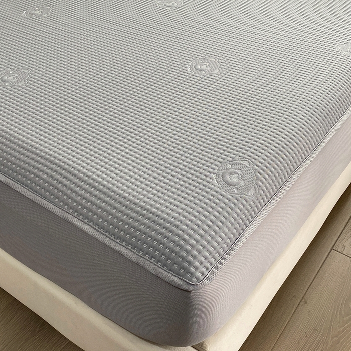 91家纺网 家纺一手货源 找家纺 欧邦 2025春夏新款5A抗菌华夫格凉感冰豆床笠款凉席席子-小熊系列 小熊-极致灰