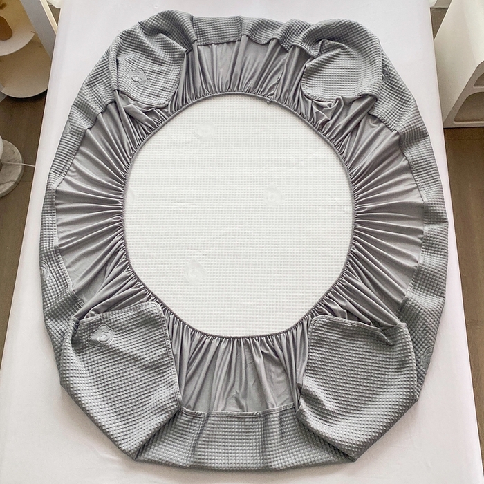 91家纺网 家纺一手货源 找家纺 欧邦 2025春夏新款5A抗菌华夫格凉感冰豆床笠款凉席席子-小熊系列 小熊-极致灰