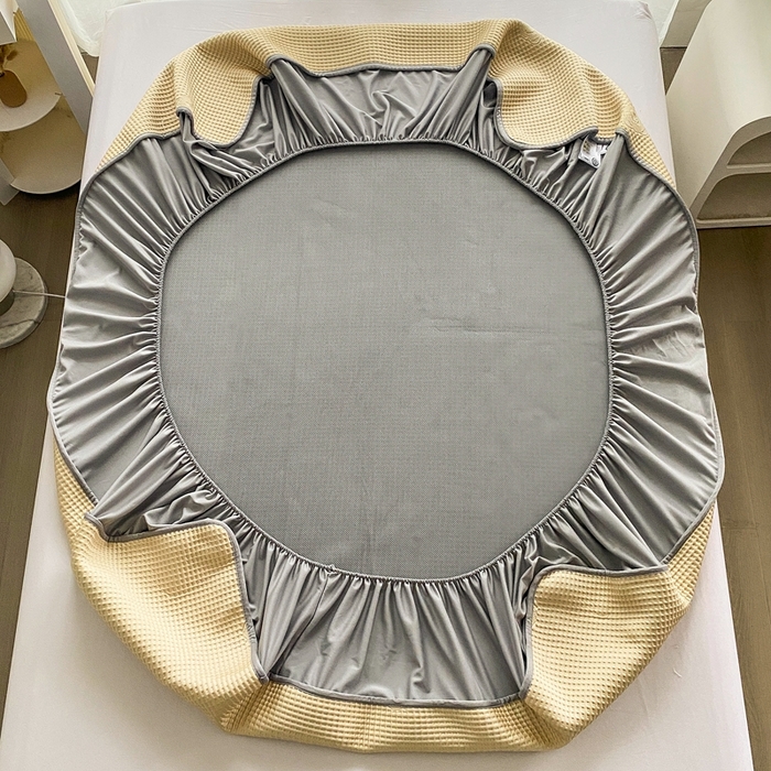 91家纺网 家纺一手货源 找家纺 欧邦 2025春夏新款5A抗菌华夫格凉感冰豆床笠款凉席席子-小熊系列 小熊-玉米黄