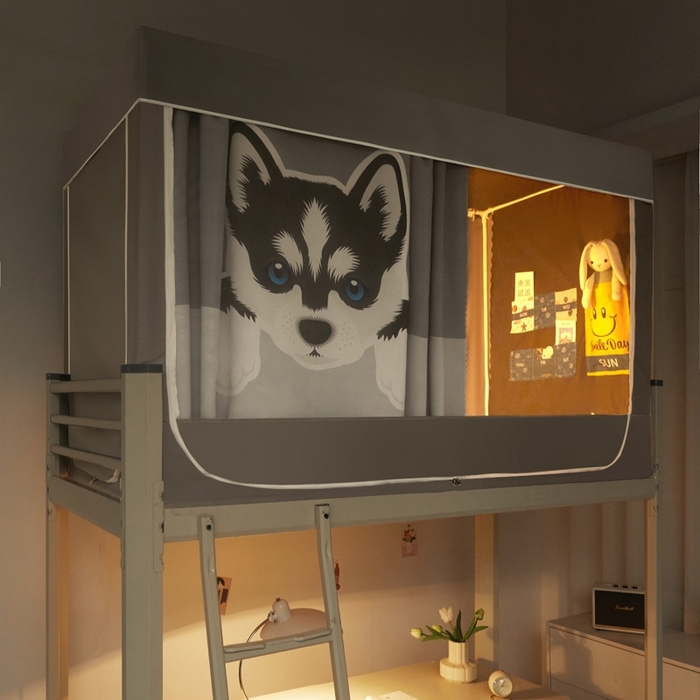 91家纺网 家纺一手货源 找家纺 宅部落 2025新款学生床帘宿舍上下铺床帘式印花强遮光学生蚊帐-印花系 哈士奇