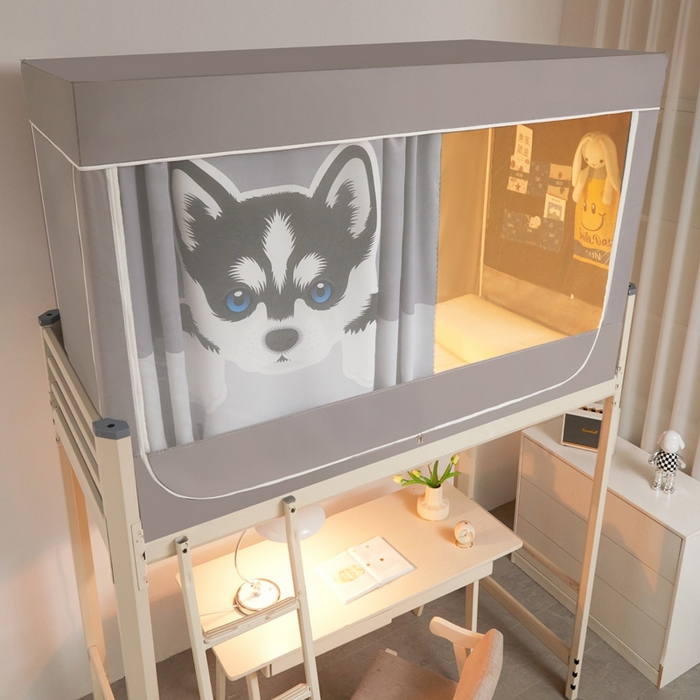 91家纺网 家纺一手货源 找家纺 宅部落 2025新款学生床帘宿舍上下铺床帘式印花强遮光学生蚊帐-印花系 哈士奇