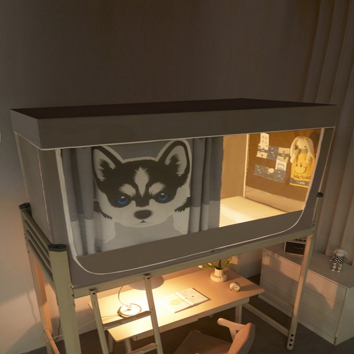 91家纺网 家纺一手货源 找家纺 宅部落 2025新款学生床帘宿舍上下铺床帘式印花强遮光学生蚊帐-印花系 哈士奇