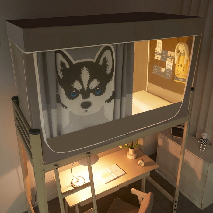 91家纺网 家纺一手货源 找家纺 宅部落 2025新款学生床帘宿舍上下铺床帘式印花强遮光学生蚊帐-印花系 哈士奇