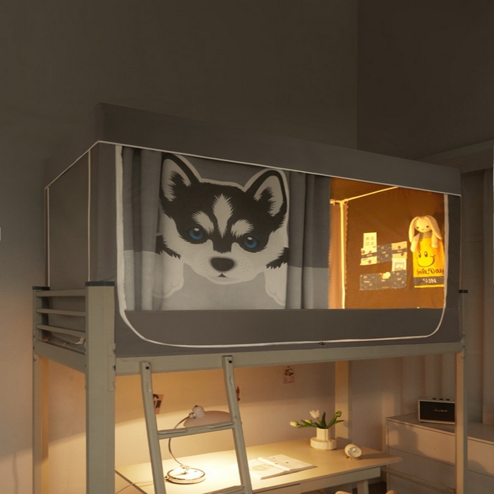 91家纺网 家纺一手货源 找家纺 宅部落 2025新款学生床帘宿舍上下铺床帘式印花强遮光学生蚊帐-印花系 哈士奇