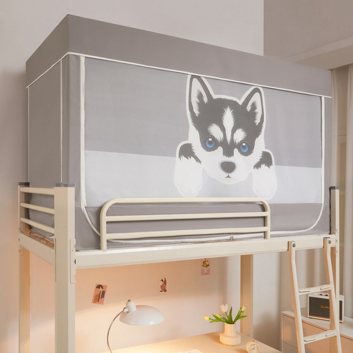 91家纺网 家纺一手货源 找家纺 宅部落 2025新款学生床帘宿舍上下铺床帘式印花强遮光学生蚊帐-印花系 哈士奇