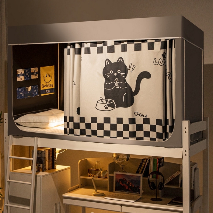 91家纺网 家纺一手货源 找家纺 宅部落 2025新款学生床帘宿舍上下铺床帘式印花强遮光学生蚊帐-印花系 招财猫