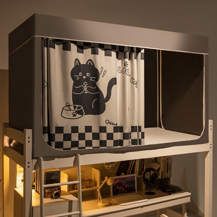 91家纺网 家纺一手货源 找家纺 宅部落 2025新款学生床帘宿舍上下铺床帘式印花强遮光学生蚊帐-印花系 招财猫