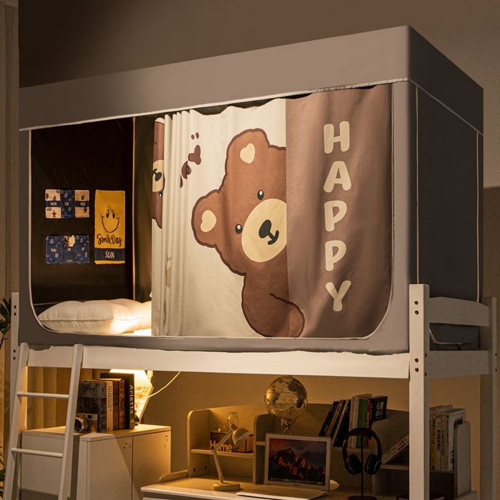 91家纺网 家纺一手货源 找家纺 宅部落 2025新款学生床帘宿舍上下铺床帘式印花强遮光学生蚊帐-印花系 欢乐棕熊