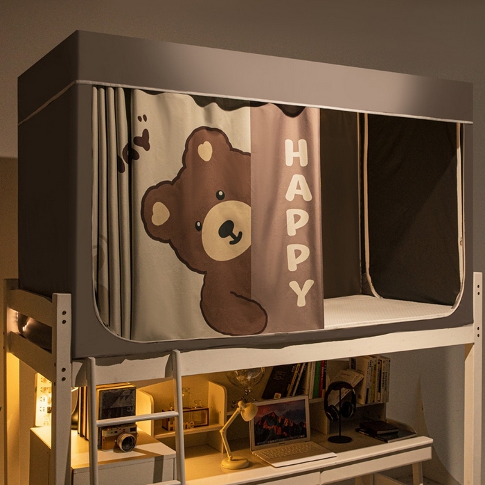 91家纺网 家纺一手货源 找家纺 宅部落 2025新款学生床帘宿舍上下铺床帘式印花强遮光学生蚊帐-印花系 欢乐棕熊