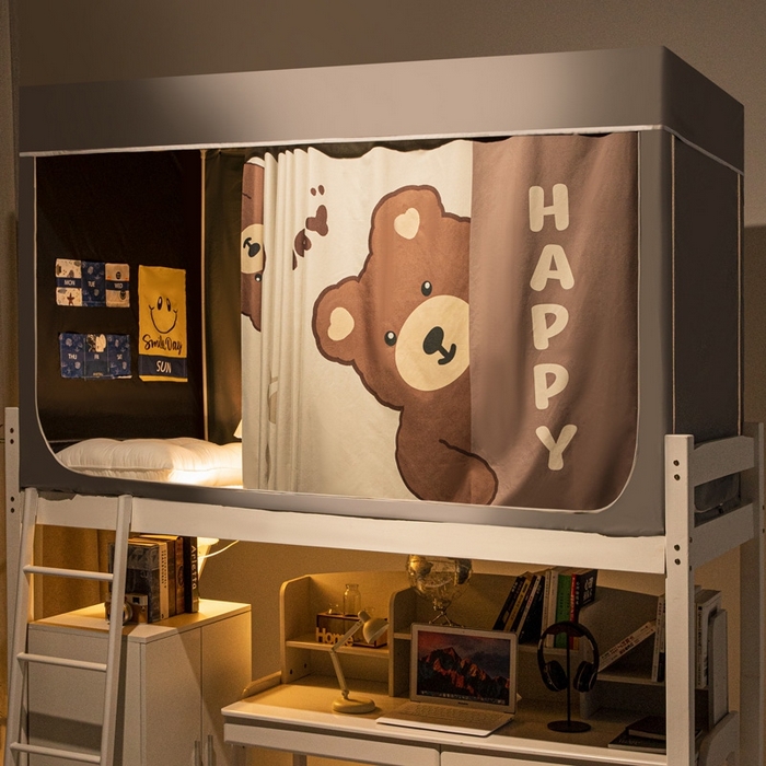 91家纺网 家纺一手货源 找家纺 宅部落 2025新款学生床帘宿舍上下铺床帘式印花强遮光学生蚊帐-印花系 欢乐棕熊