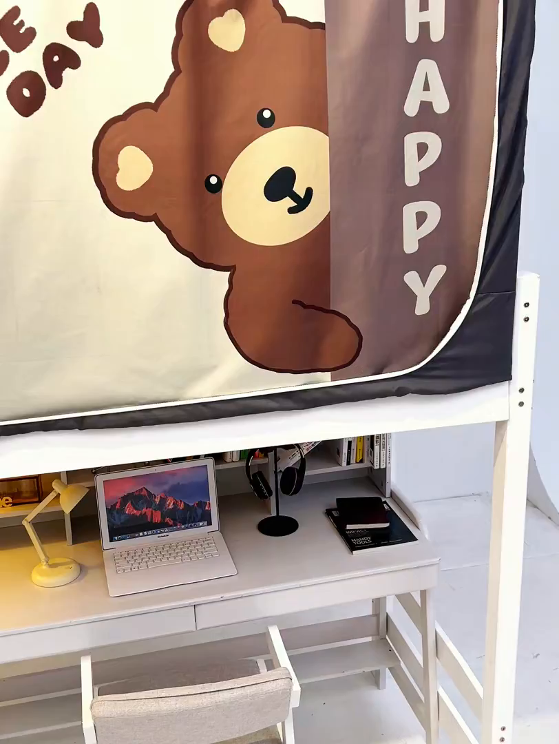 91家纺网 家纺一手货源 找家纺 宅部落 2025新款学生床帘宿舍上下铺床帘式印花强遮光学生蚊帐-印花系 欢乐棕熊